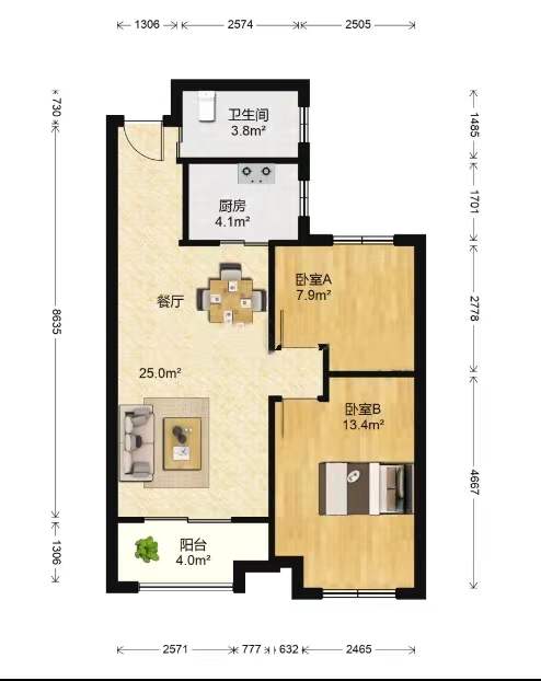 新保利清能西海岸南区  2室2厅1卫   118.00万客厅