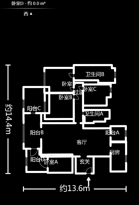归心苑  3室2厅2卫   4500.00元/月户型图