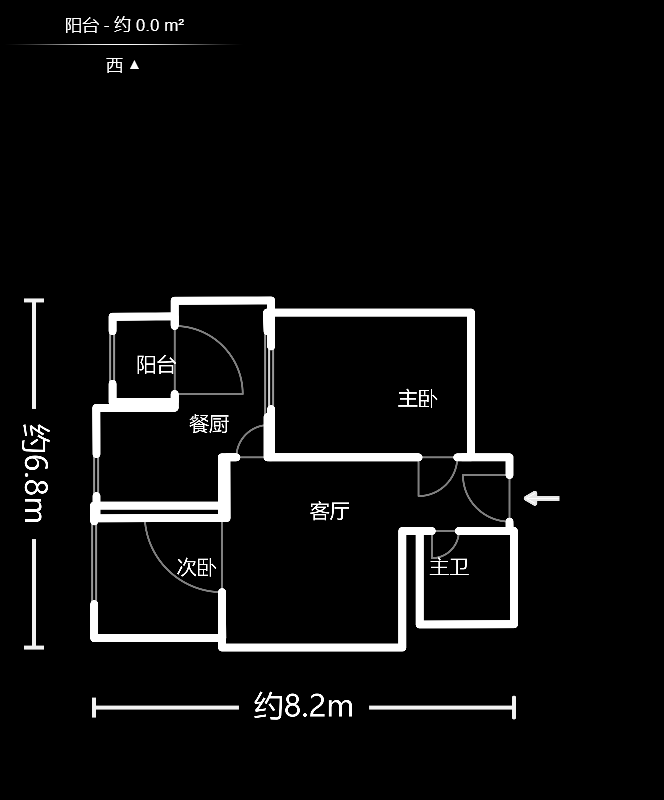 钱隆学府一、二期  2室1厅1卫   1600.00元/月户型图