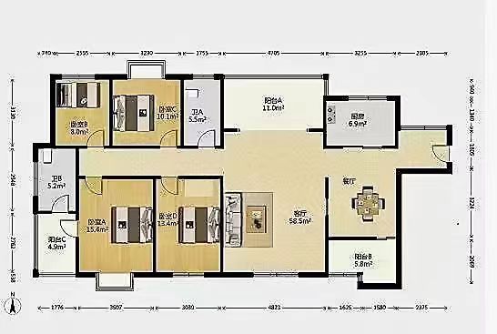 城市风景 4室2厅1卫 72.8万 城市风景 4室2厅1卫 72.8万室内图