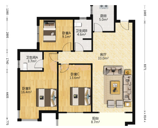 中建江湾壹号  3室2厅2卫   52.00万