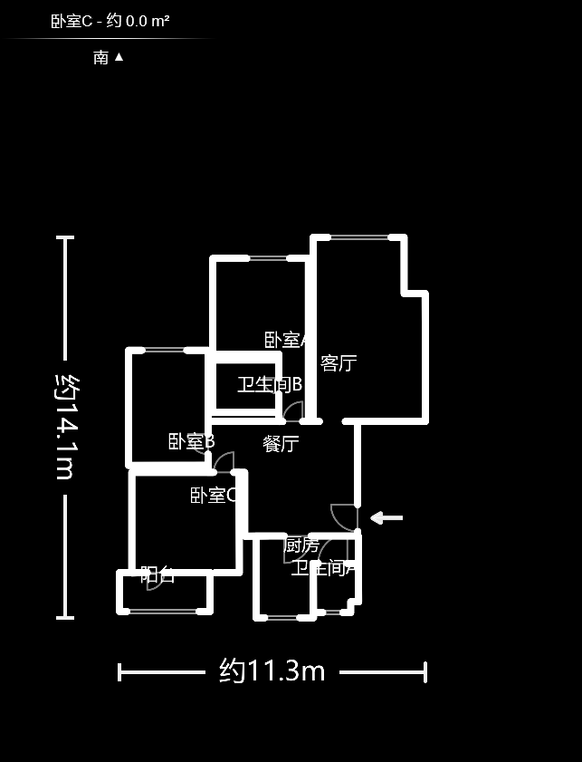 星城雅郡  3室2厅1卫   1500.00元/月户型图
