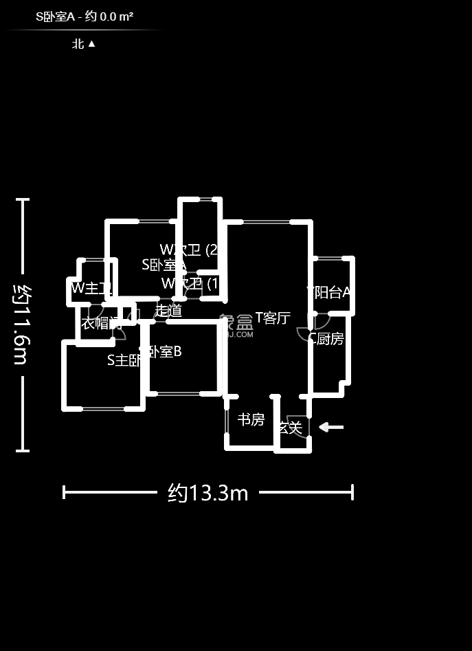 京武浪琴山一、二期  2室1厅1卫   7000.00元/月户型图