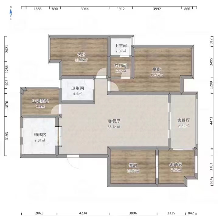 山水文园  3室2厅2卫   90.00万