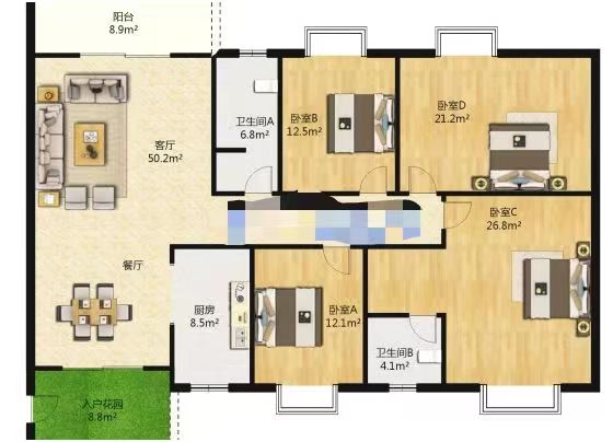 龙腾国际 4室2厅2卫 91.80万 龙腾国际 4室2厅2卫 91.80万室内图