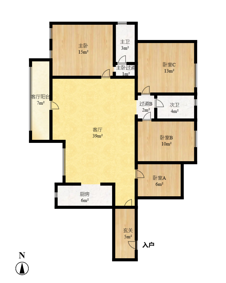 西城龙庭  4室2厅1卫   3500.00元/月户型图
