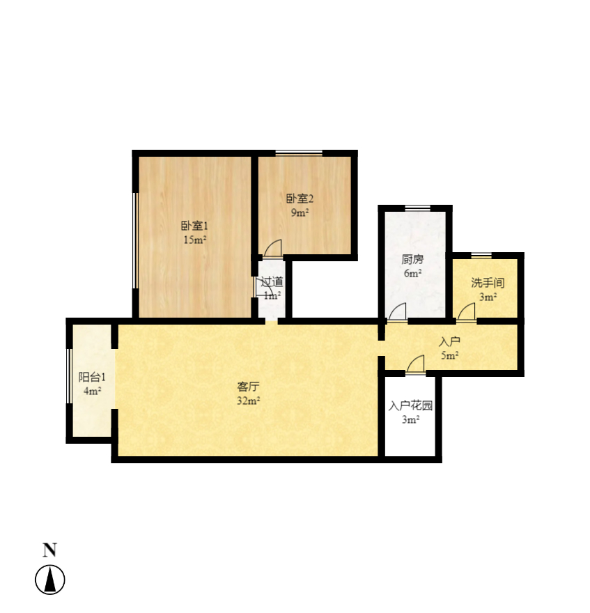 活力康城  2室1厅1卫   2600.00元/月户型图