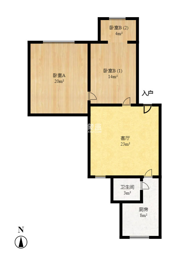长坡社区  2室2厅1卫    1400.0元/月户型图