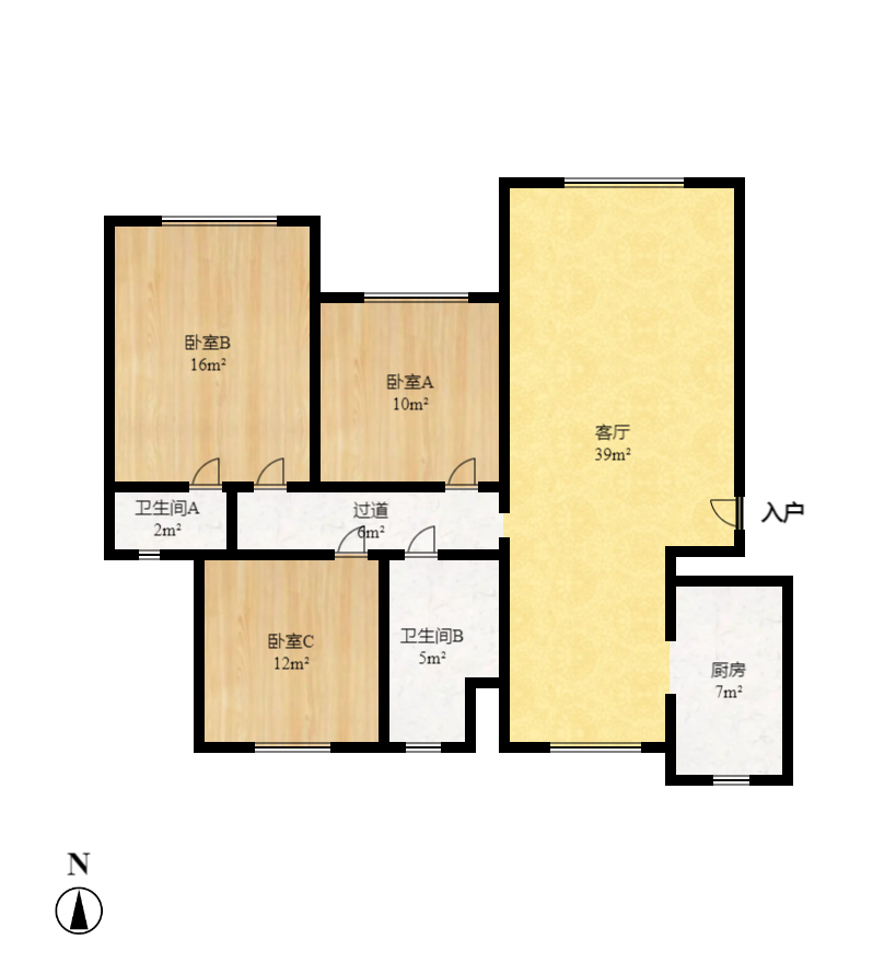中建信和城  1室1厅1卫    1300.0元/月户型图
