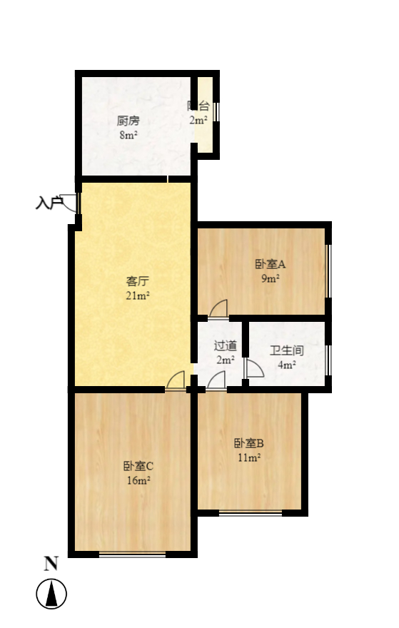 兰亭峰景  3室2厅1卫    2400.0元/月户型图