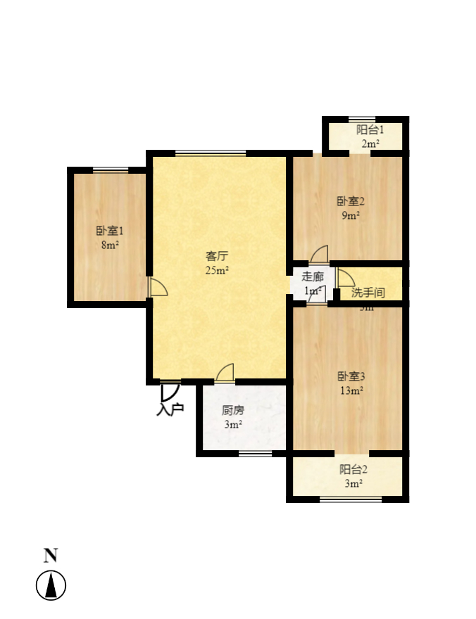 星语林名园  1室1厅1卫    1200.0元/月户型图