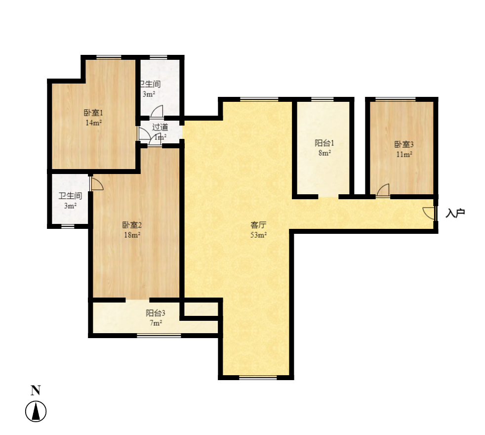 北辰三角洲E5区  3室1厅1卫    4800.0元/月户型图