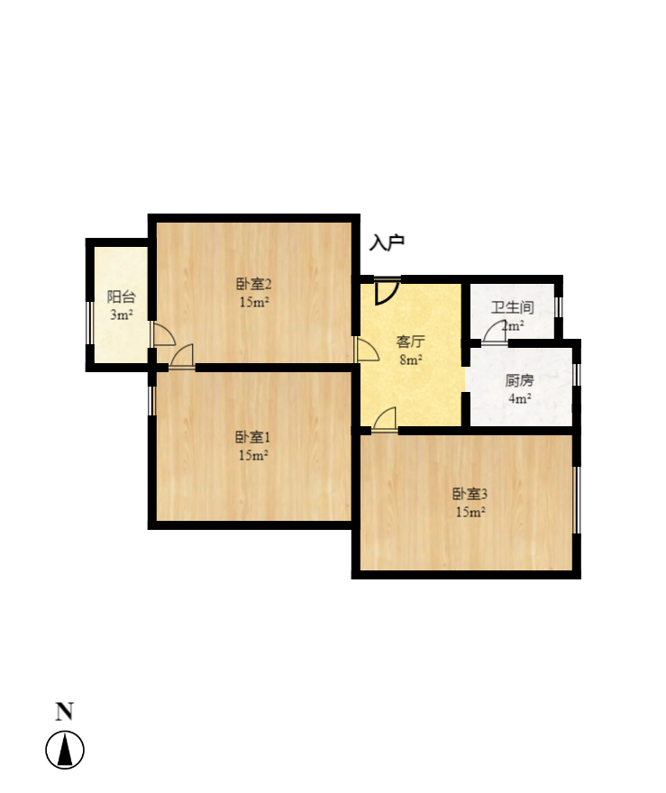 国庆新村  1室1厅1卫   1200.00元/月室内图1