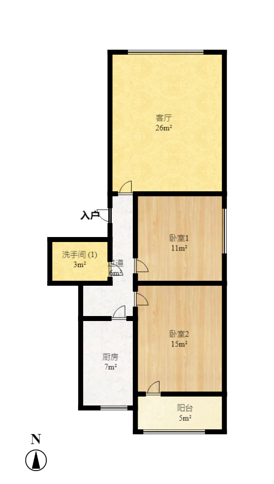 红旗综合安置楼  2室1厅1卫   1900.00元/月室内图1