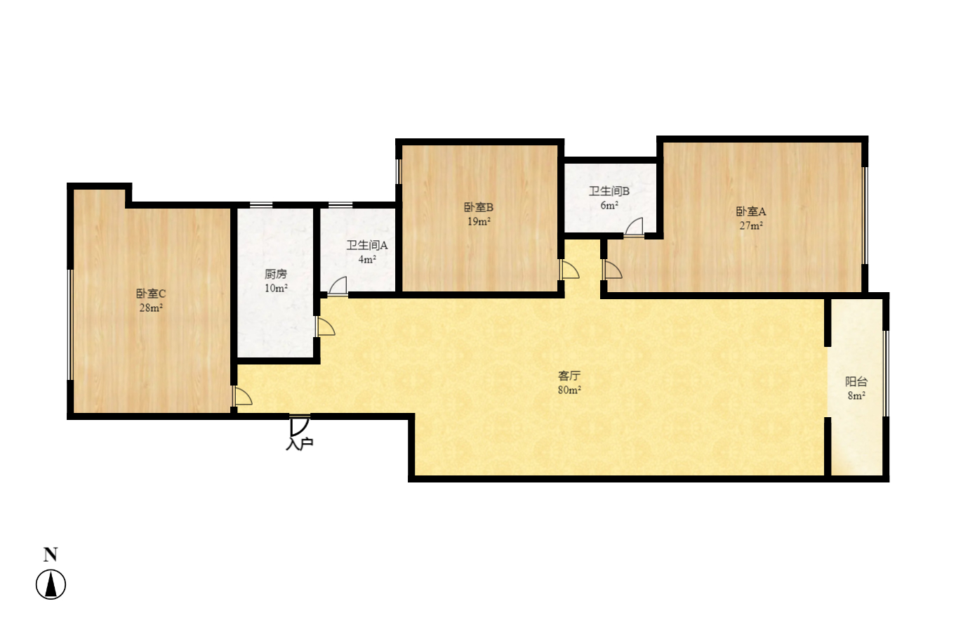 学院新村  3室2厅1卫    3700.0元/月户型图