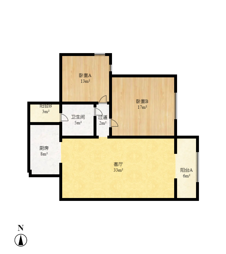 月湖兰庭  2室1厅1卫    2200.0元/月户型图