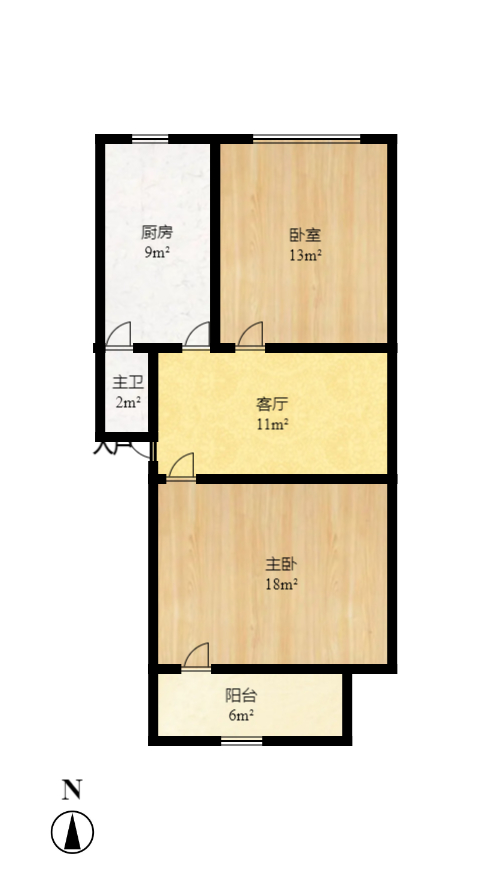 下工商银行宿舍  2室1厅1卫    1700.0元/月户型图