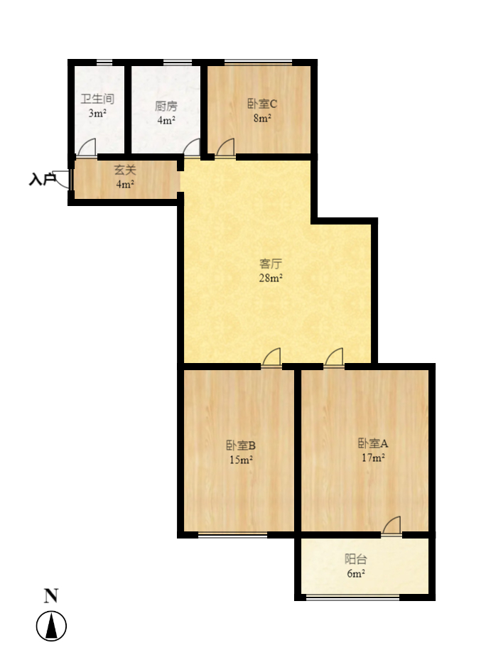 洪山家园  2室2厅1卫   1400.00元/月室内图1