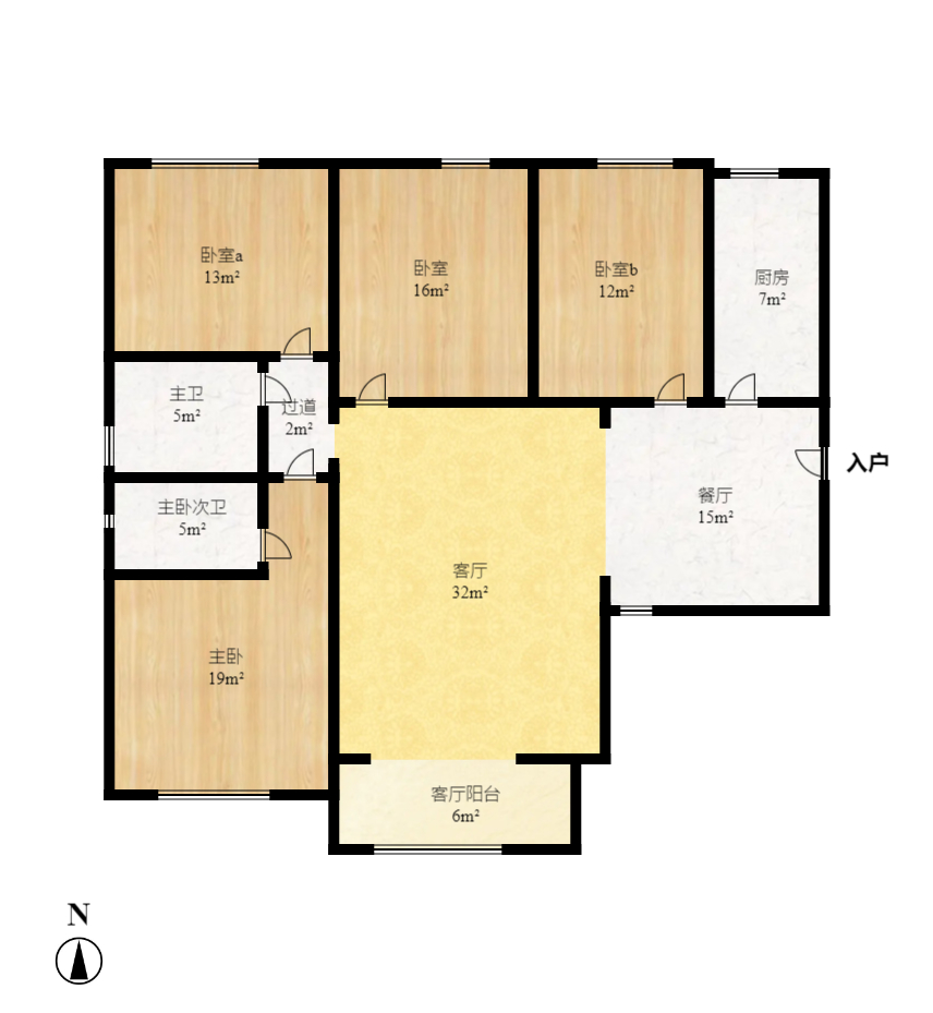 保利香槟国际  4室2厅2卫    2500.0元/月户型图