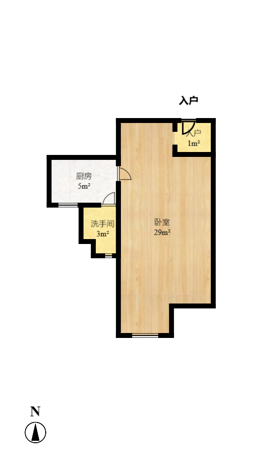 汇富中心  1室1厅1卫   2500.00元/月户型图