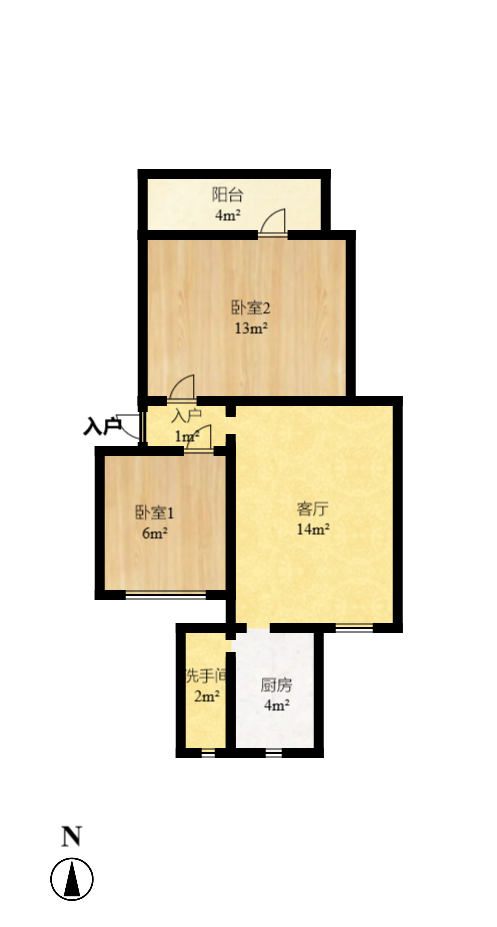 东塘电力院  2室1厅1卫   2600.00元/月户型图