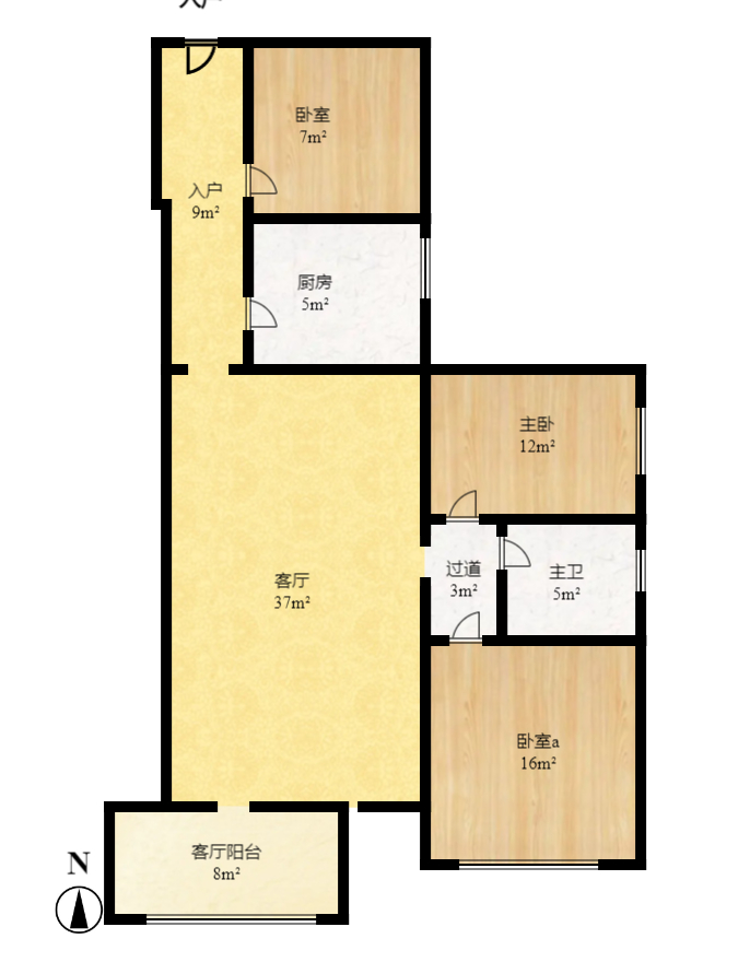 盛地春天里  2室2厅1卫   1600.00元/月户型图