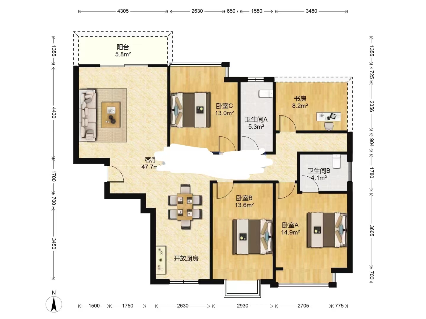 旺城天悦领秀香江  4室2厅2卫    83.8万 旺城天悦领秀香江  4室2厅2卫    83.8万室内图