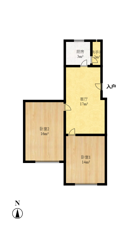 桂花二村  2室1厅1卫   1100.00元/月户型图