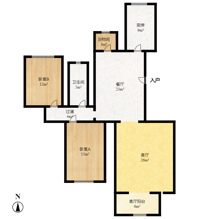 八方小区D区  3室2厅2卫   3800.00元/月户型图