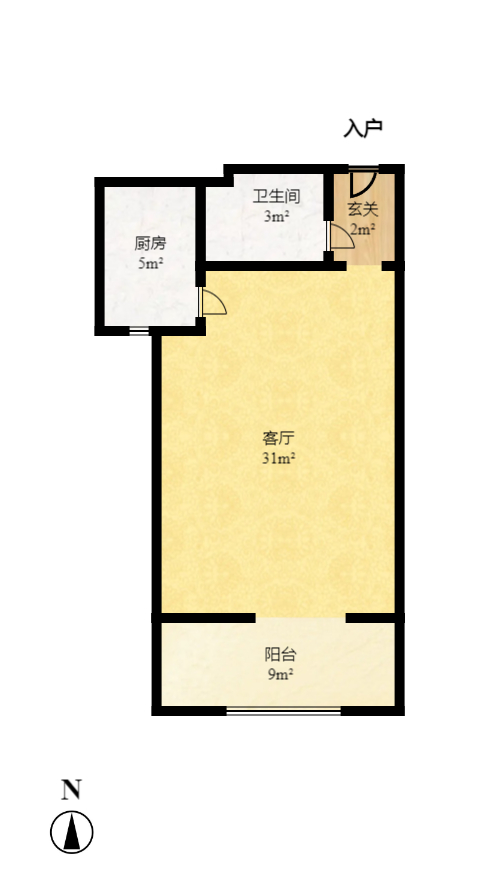 玛依拉山庄  1室1厅1卫   1400.00元/月户型图