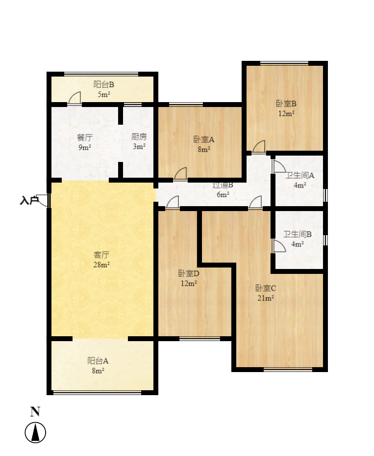 明昇壹城(明昇时代广场)一期 4室2厅2卫 3200.0元/月 明昇壹城(明昇时代广场)一期 4室2厅2卫 3200.0元/月户型图