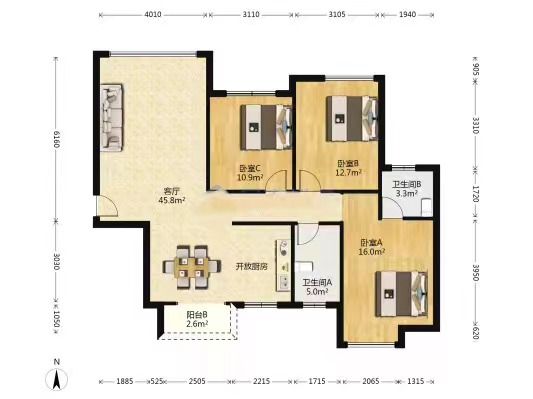 西郡佳园 3室2厅2卫 61.8万 西郡佳园 3室2厅2卫 61.8万室内图