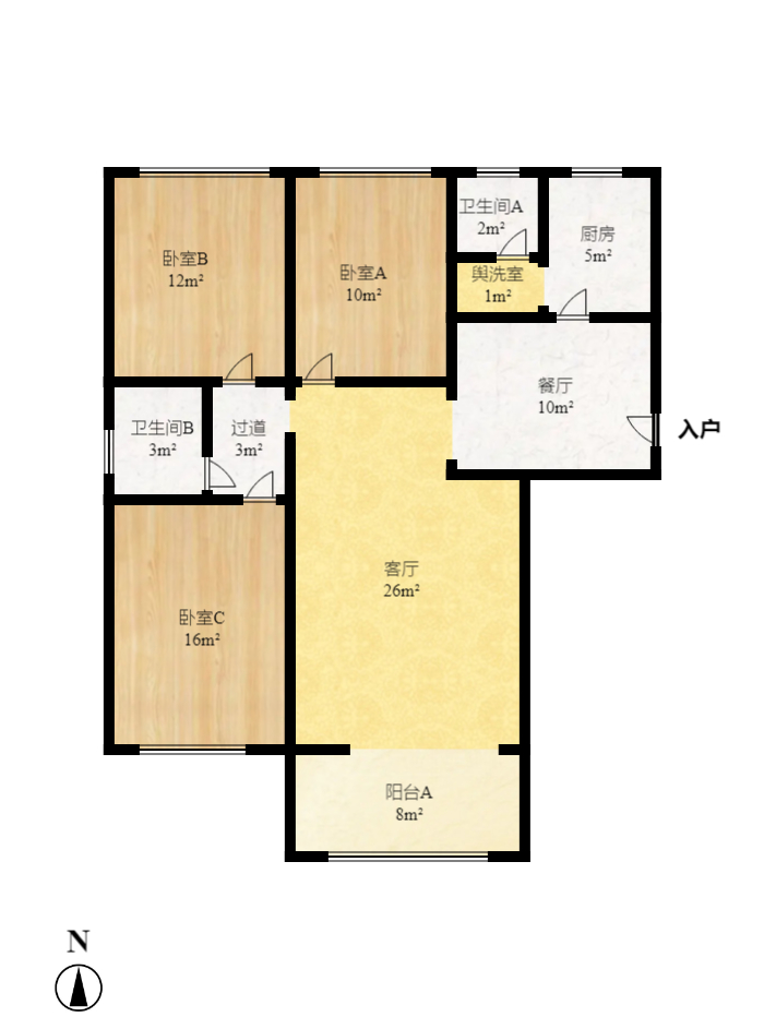 翡翠云天 3室2厅1卫 1900.0元/月 翡翠云天 3室2厅1卫 1900.0元/月户型图