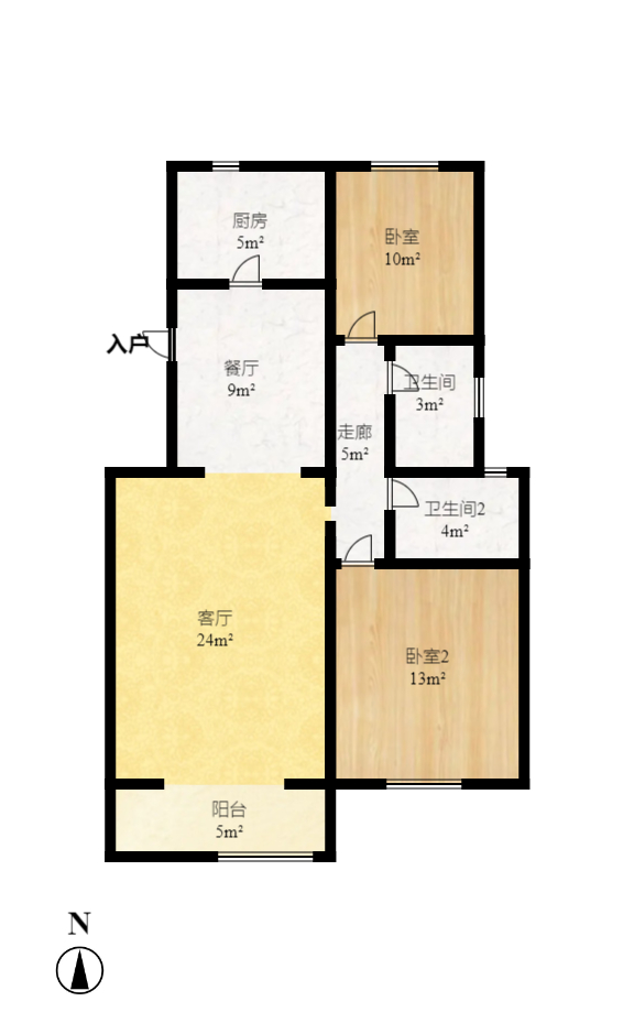 东城名苑  2室2厅1卫    1500.0元/月户型图