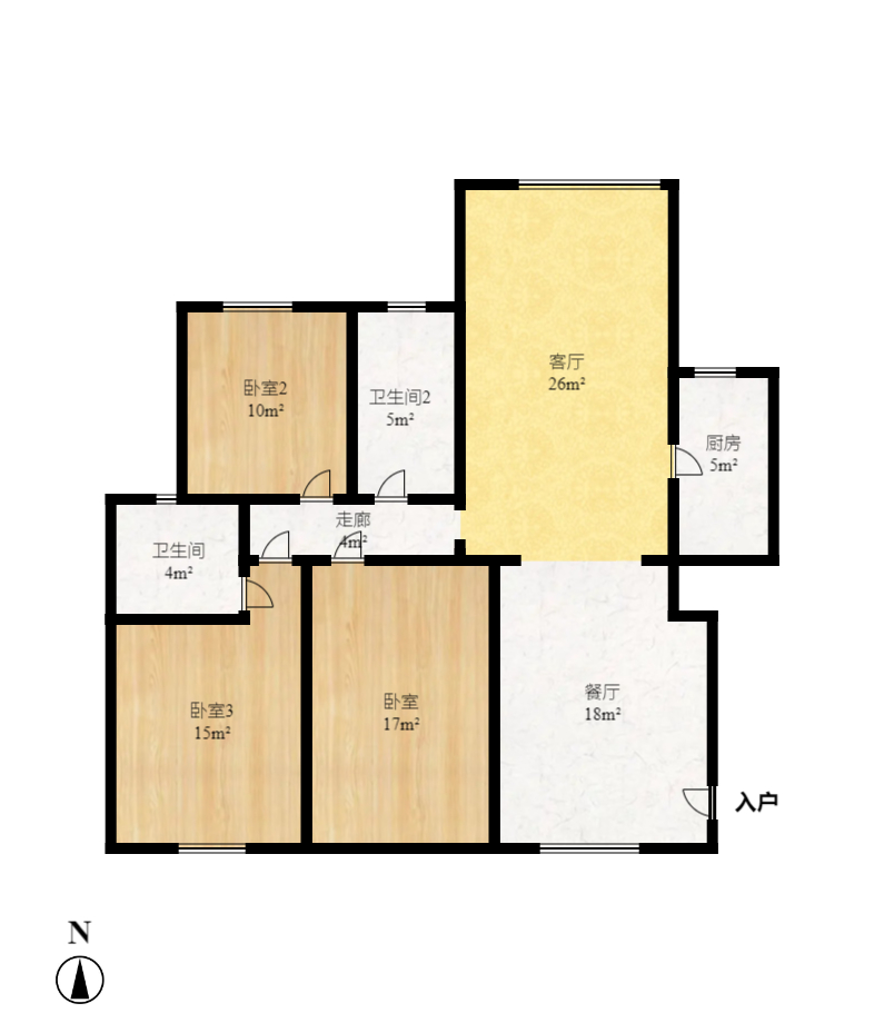 爵士湘  2室2厅1卫    1600.0元/月户型图