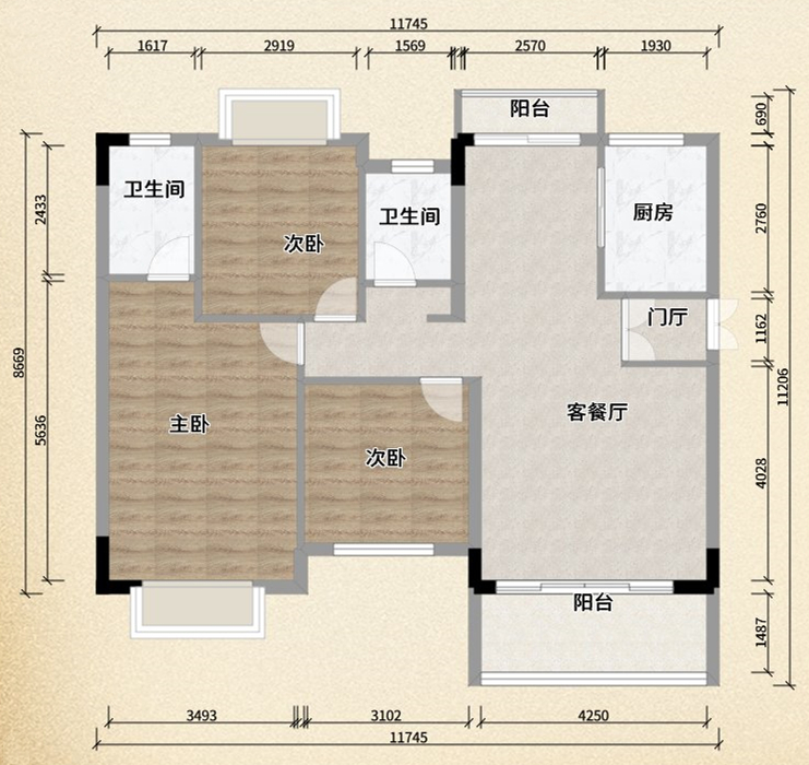 康桥美郡  3室2厅2卫   115.00万