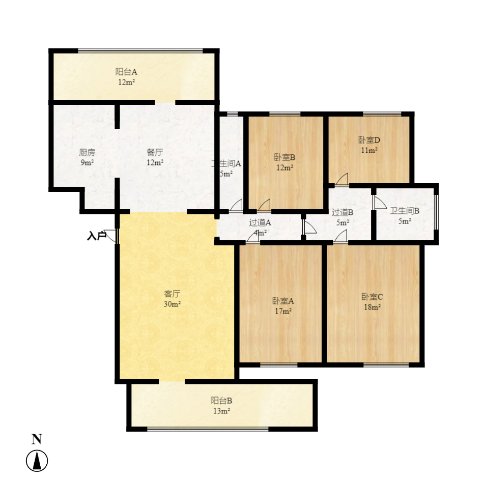 藏珑湖上国际花园 4室2厅2卫 4800.0元/月 藏珑湖上国际花园 4室2厅2卫 4800.0元/月户型图