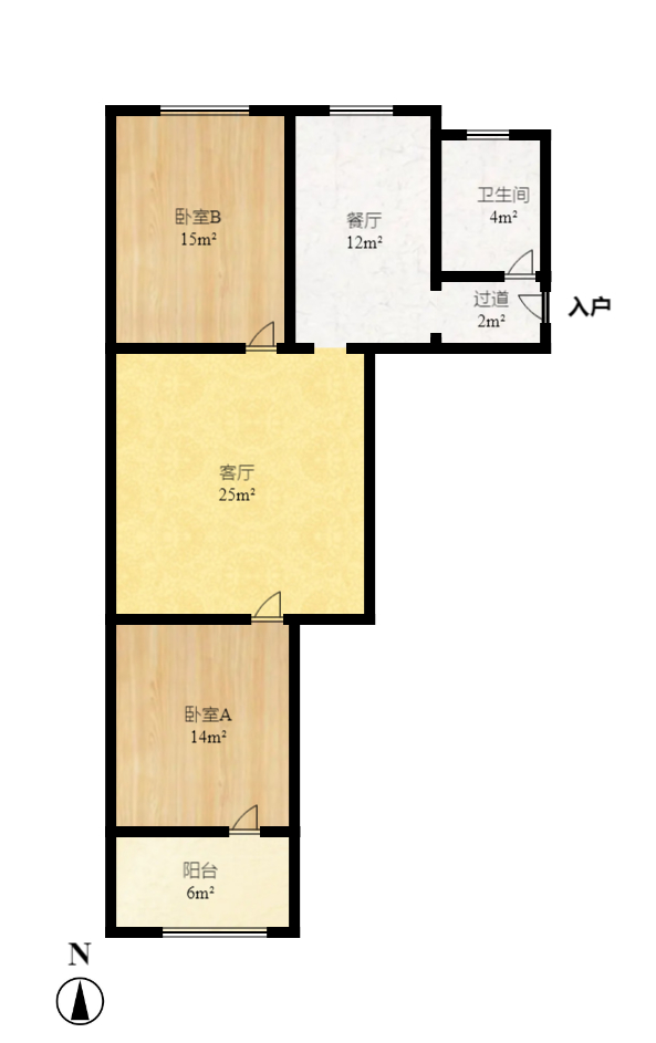 洪山家园  2室1厅1卫   1700.00元/月户型图