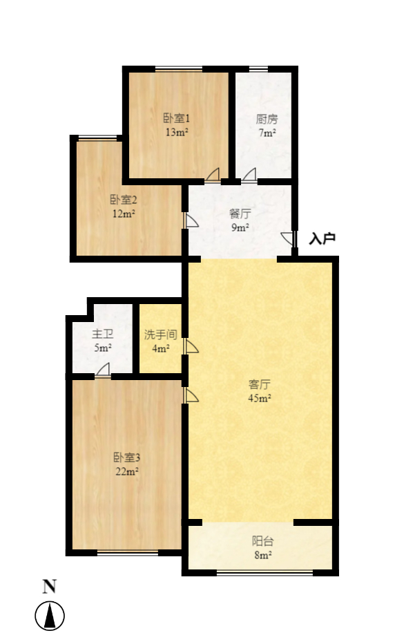 桂花路华天宿舍  3室2厅1卫   1800.00元/月户型图