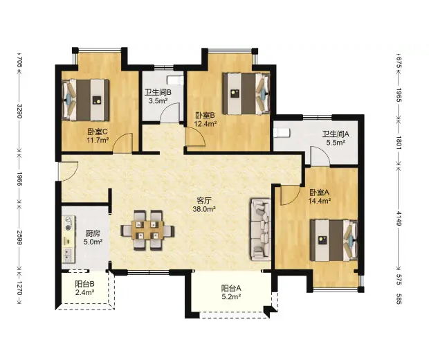 山水洲城华晨第一城 3室2厅2卫 80.0万 山水洲城华晨第一城 3室2厅2卫 80.0万室内图