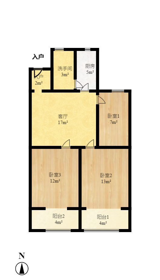 十一中学单位宿舍 3室1厅1卫 2000.0元/月 十一中学单位宿舍 3室1厅1卫 2000.0元/月户型图
