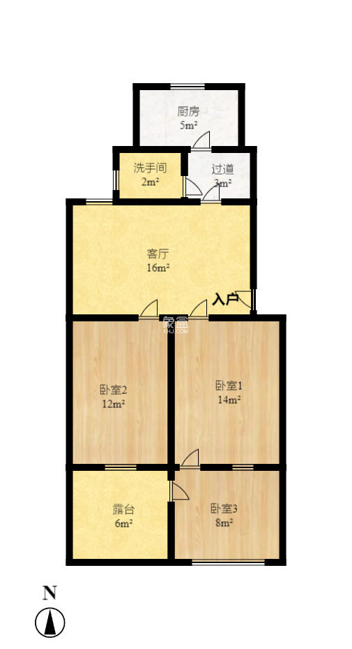 广济桥商务厅宿舍  2室1厅1卫    2000.0元/月户型图