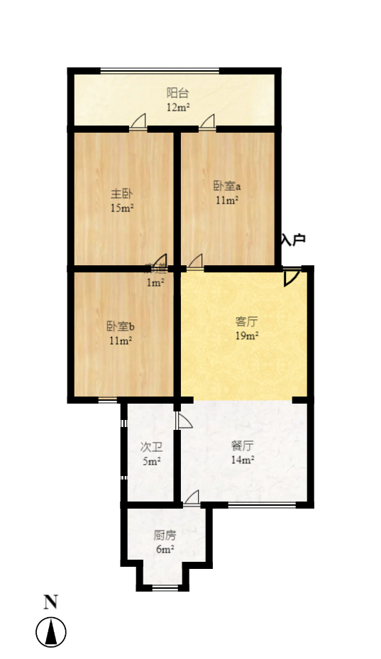 航天大院  3室2厅1卫   2100.00元/月户型图