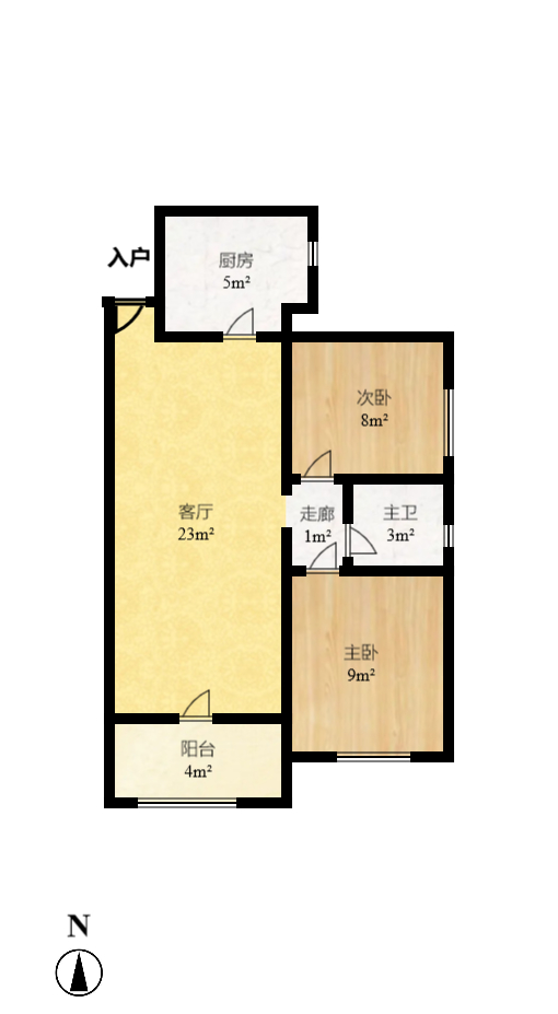 华润置地广场一期  2室2厅1卫   1900.00元/月户型图