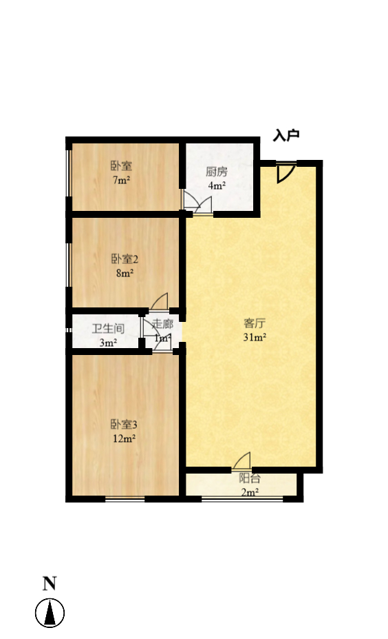 中欣楚天雅郡  2室2厅1卫   1700.00元/月户型图