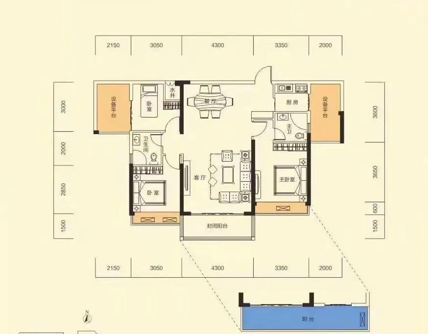 香江豪苑 3室2厅2卫 68.8万 香江豪苑 3室2厅2卫 68.8万室内图