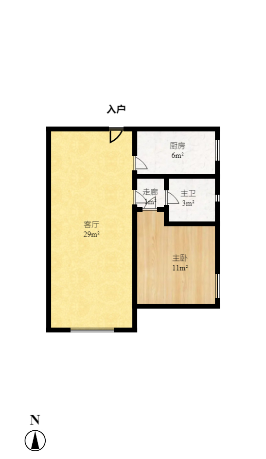 恒基凯旋门一二期  1室1厅1卫   1000.00元/月室内图1