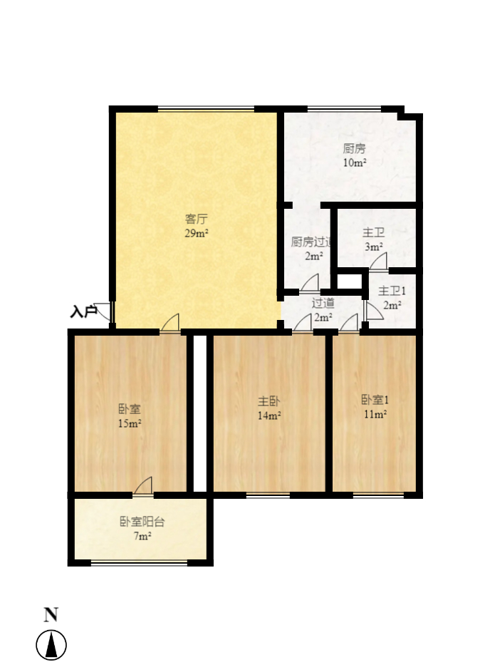 向韶村  3室2厅1卫   84.80万室内图1