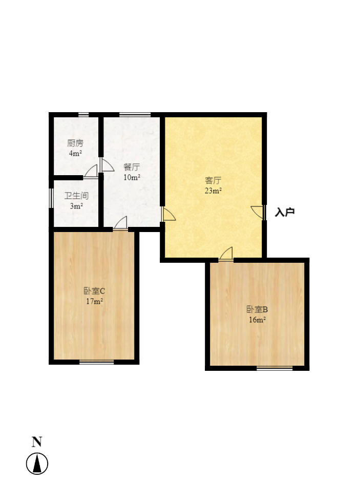 东风一村社区房（王家垅）  3室2厅1卫   2300.00元/月户型图