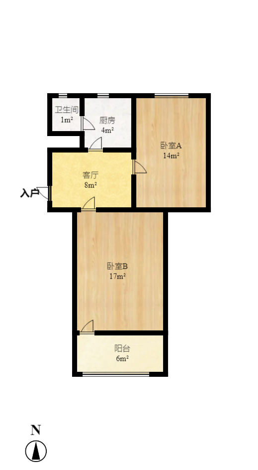 国庆新村  2室1厅1卫   1100.00元/月户型图